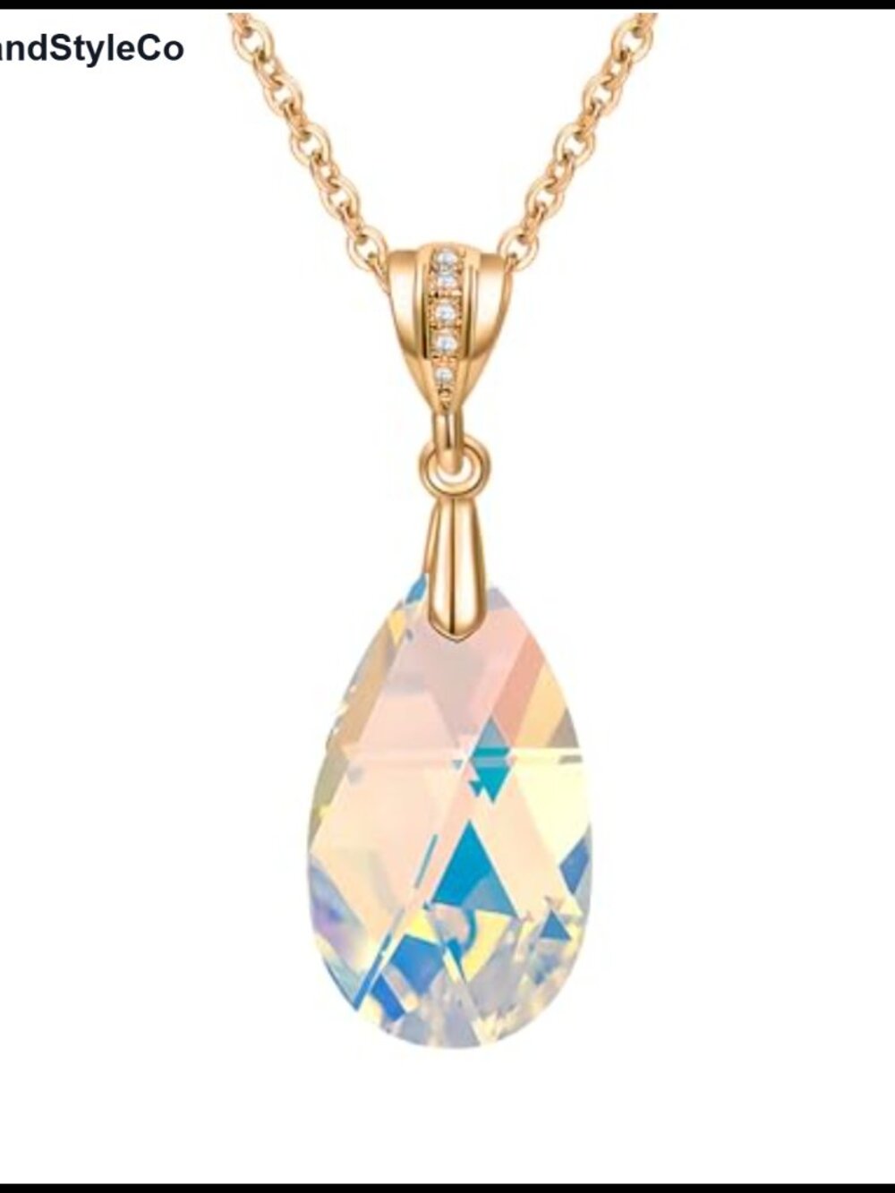 14K Gold Plated Austrian Crystal Teardrop Pendant Necklace Women